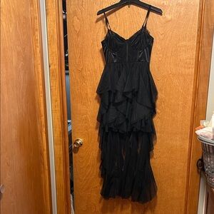 Elegant Black Ruffled High-Low Dress